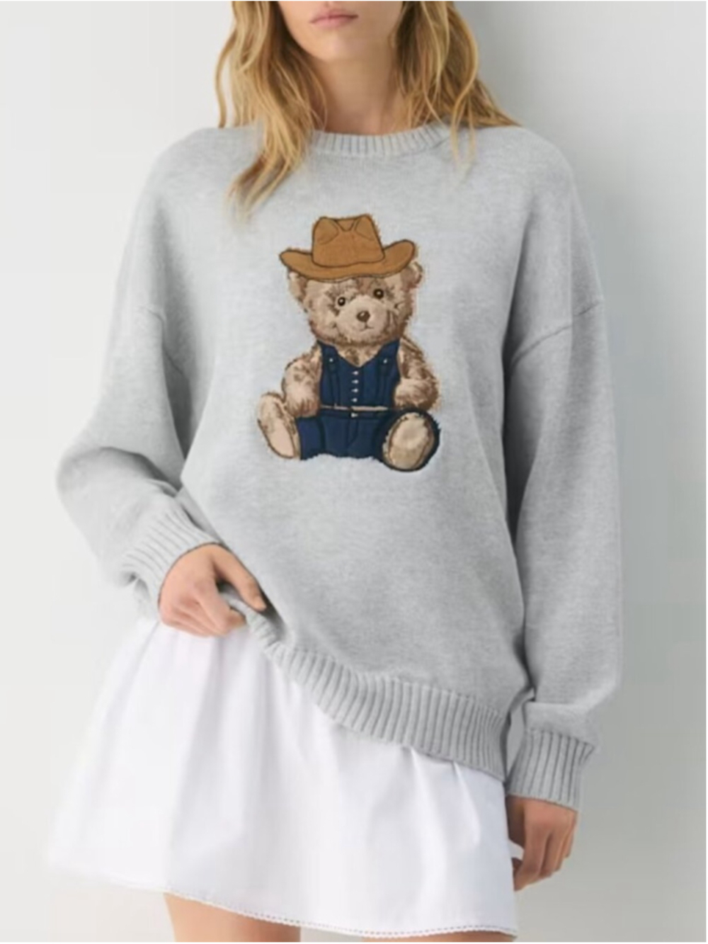 SUNDAY BEST Cotton Charm Peggy Teddy Bear Icon Sweater Grey Multi 2XS Aritzia